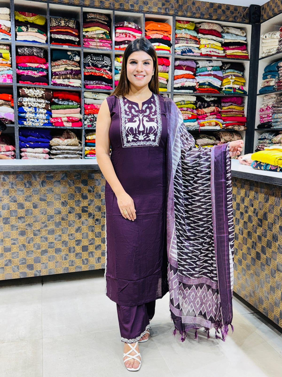Purple Dear- Cotton Rayon Suit