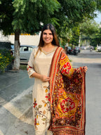 Aisha- Crepe Floral Handwork Suit