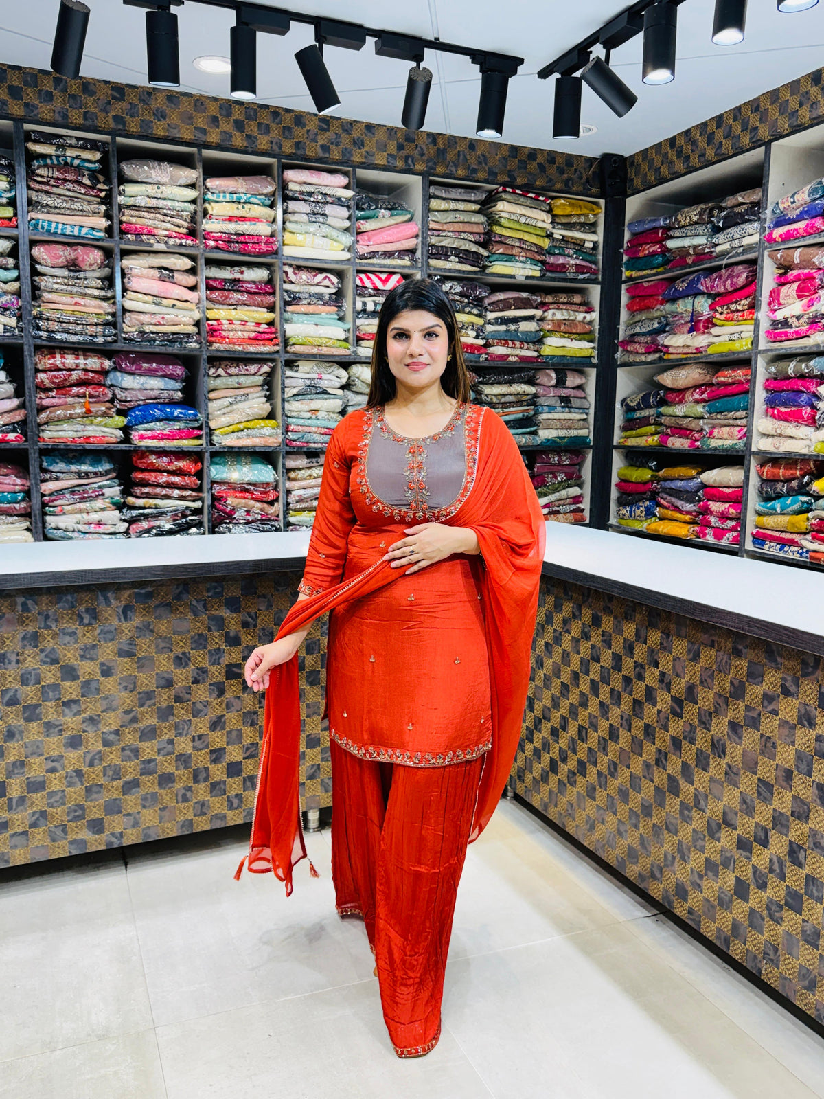 Urvashi- Chinon Sharara Suit