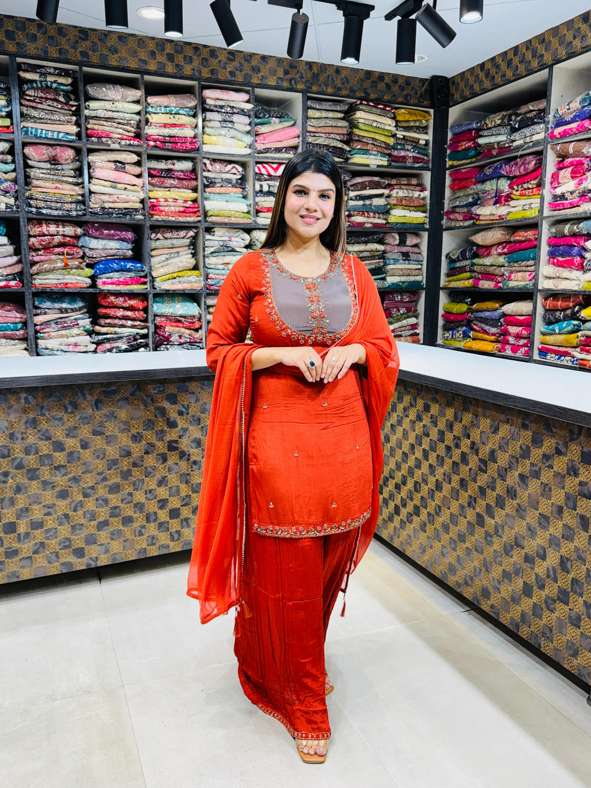 Urvashi- Chinon Sharara Suit