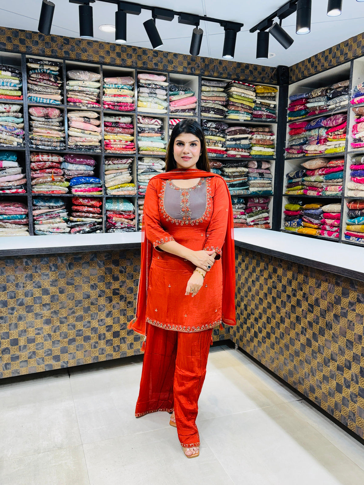 Urvashi- Chinon Sharara Suit