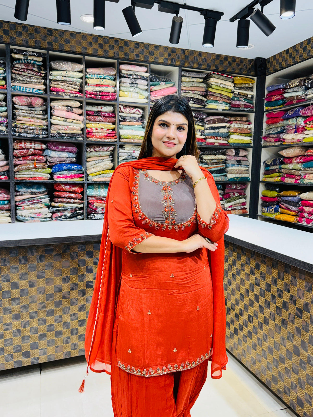 Urvashi- Chinon Sharara Suit