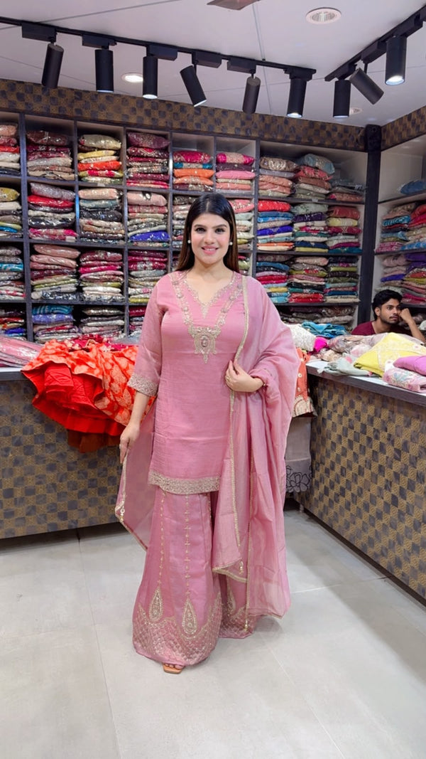 Pinky- Sharara Handwork Suit
