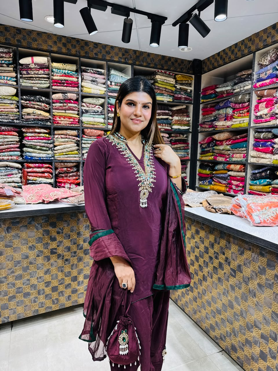 Meena- Crepe Farshi Salwaar Handwork Suit