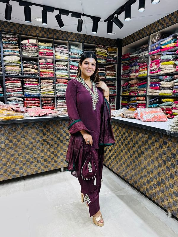 Meena- Crepe Farshi Salwaar Handwork Suit