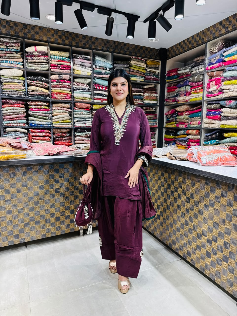 Meena- Crepe Farshi Salwaar Handwork Suit