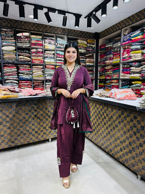 Meena- Crepe Farshi Salwaar Handwork Suit
