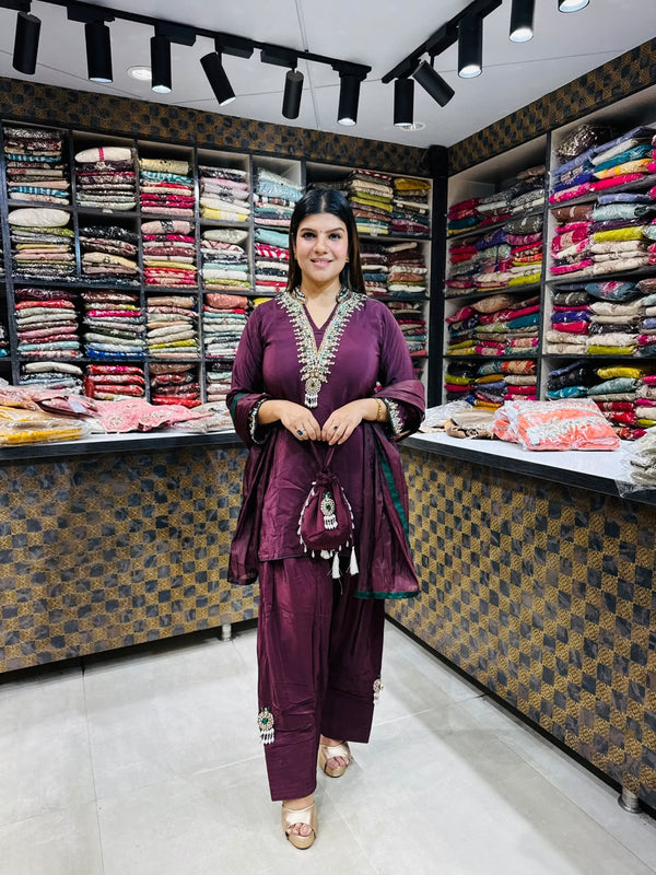 Meena- Crepe Farshi Salwaar Handwork Suit