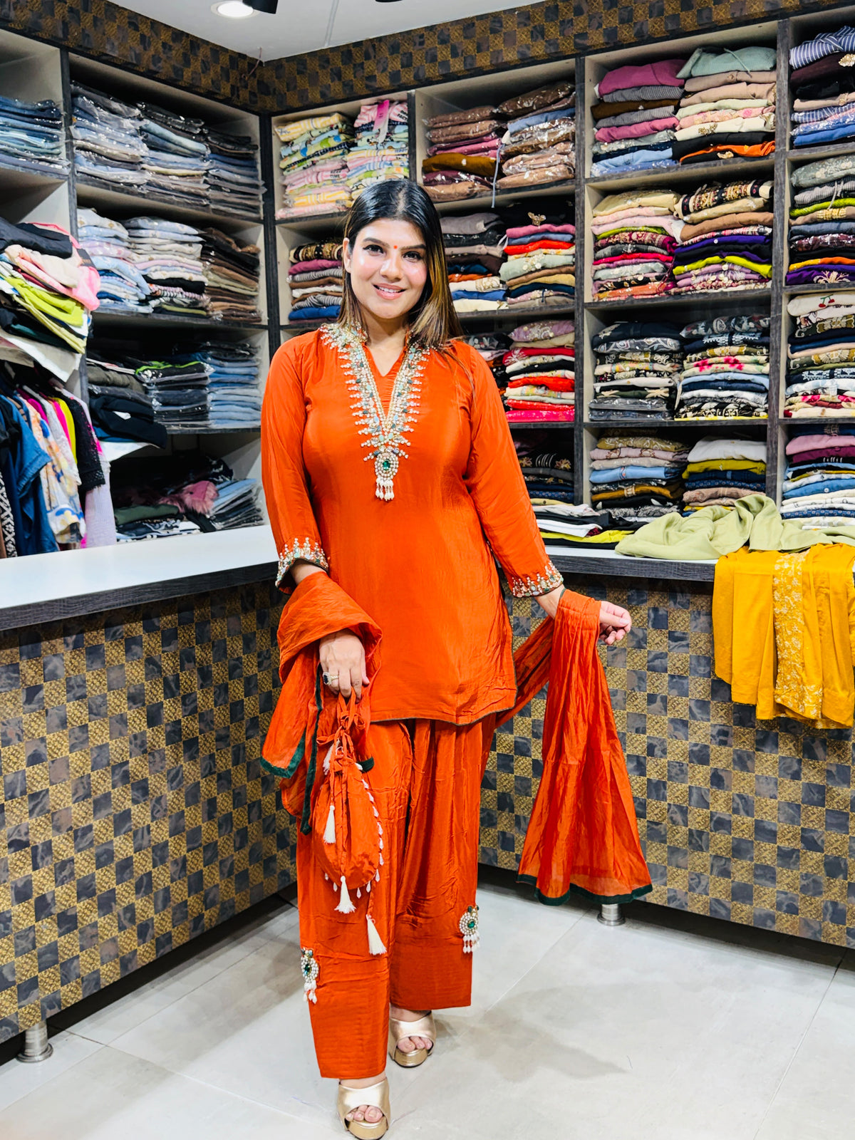 Meesha- Crepe Farshi Salwaar Handwork Suit
