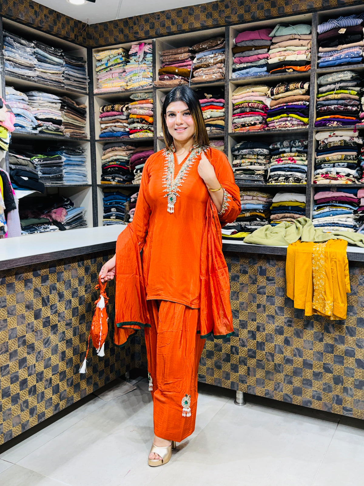 Meesha- Crepe Farshi Salwaar Handwork Suit