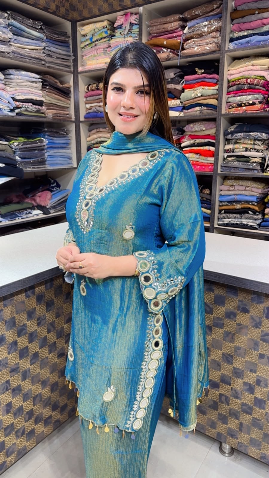 Kajal- Crush Tissue Farshi Salwaar Suit
