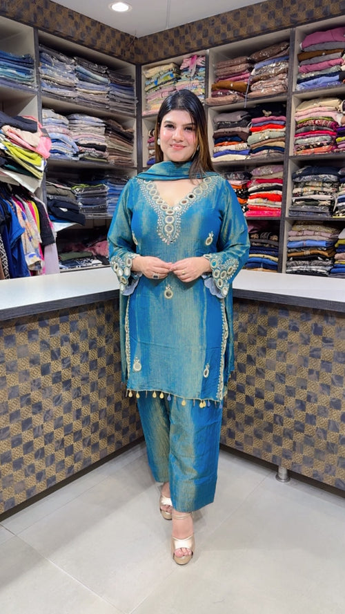 Kajal- Crush Tissue Farshi Salwaar Suit