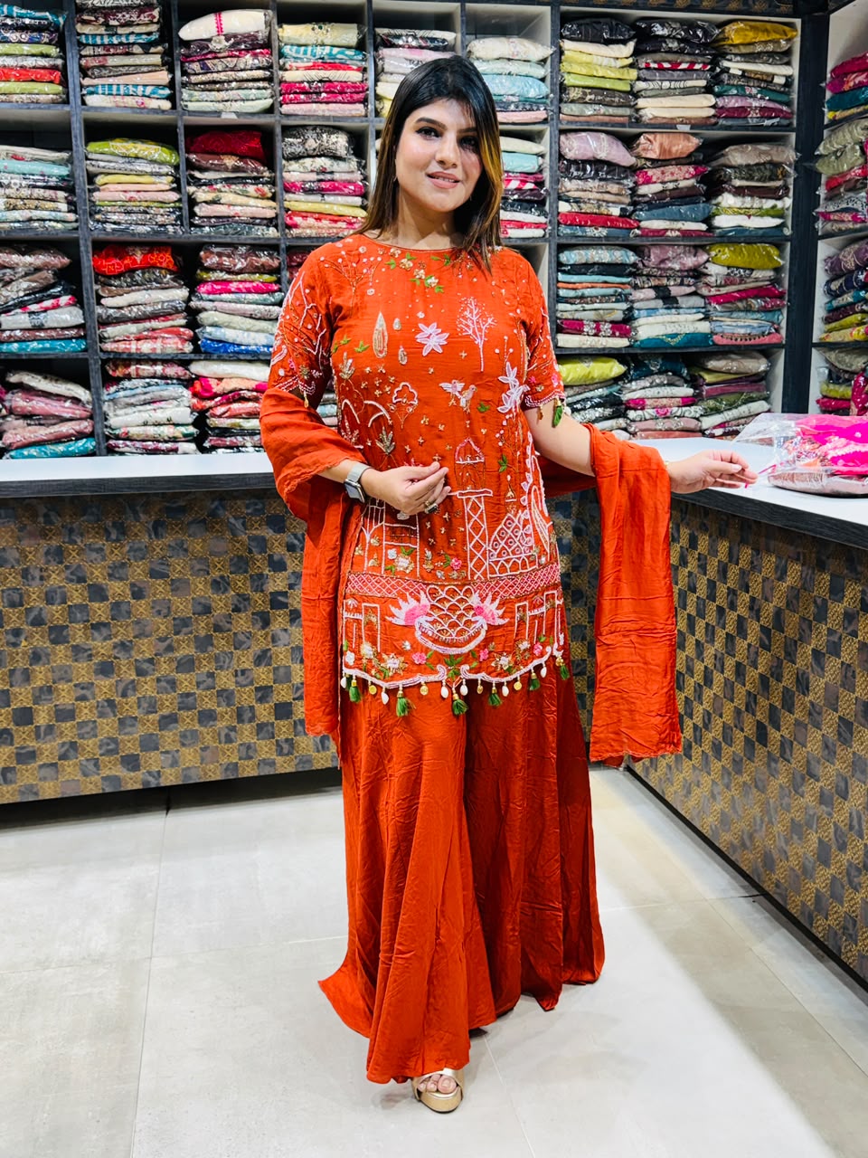 Ishita- Silk Short- Lenght Handwork Suit
