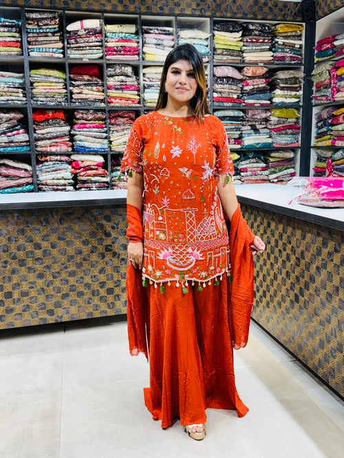 Ishita- Silk Short- Lenght Handwork Suit