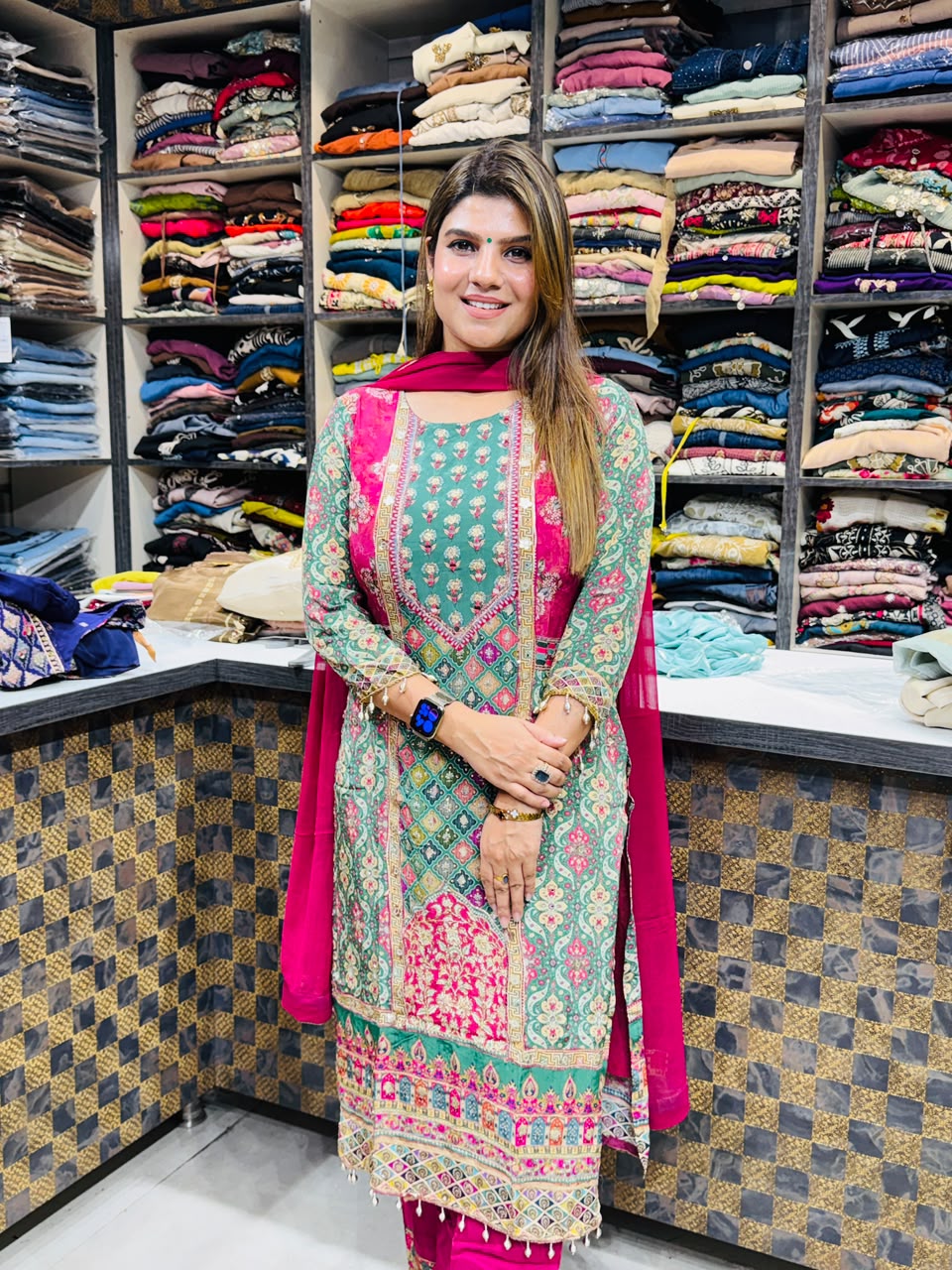 Veena- Crepe Straight Suit