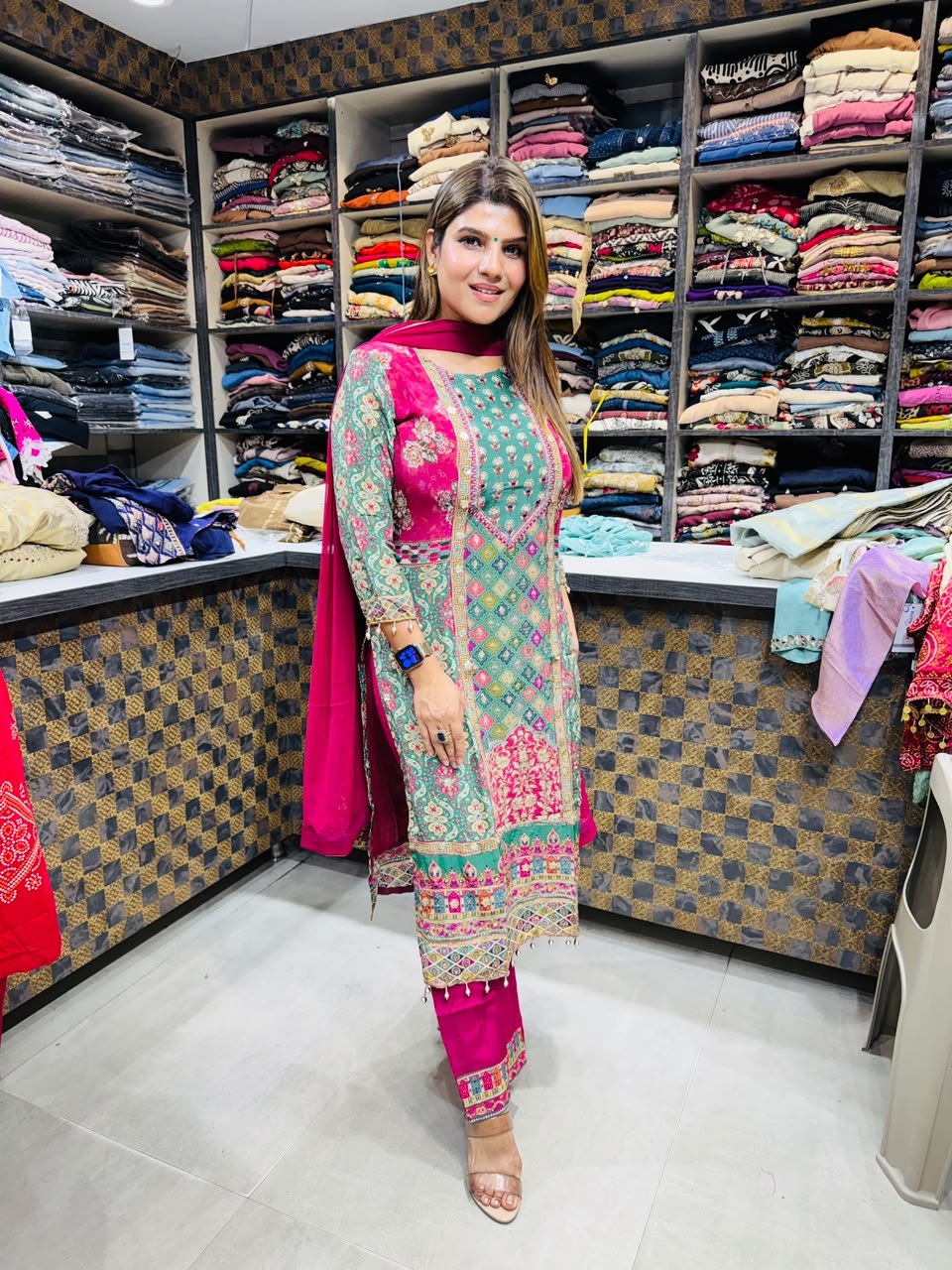 Veena- Crepe Straight Suit