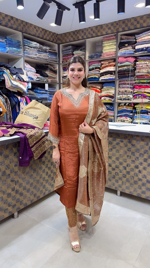 Meenakshi- Crepe with brochet pant suit