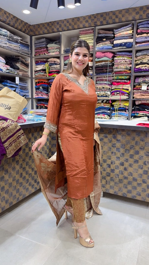 Meenakshi- Crepe with brochet pant suit