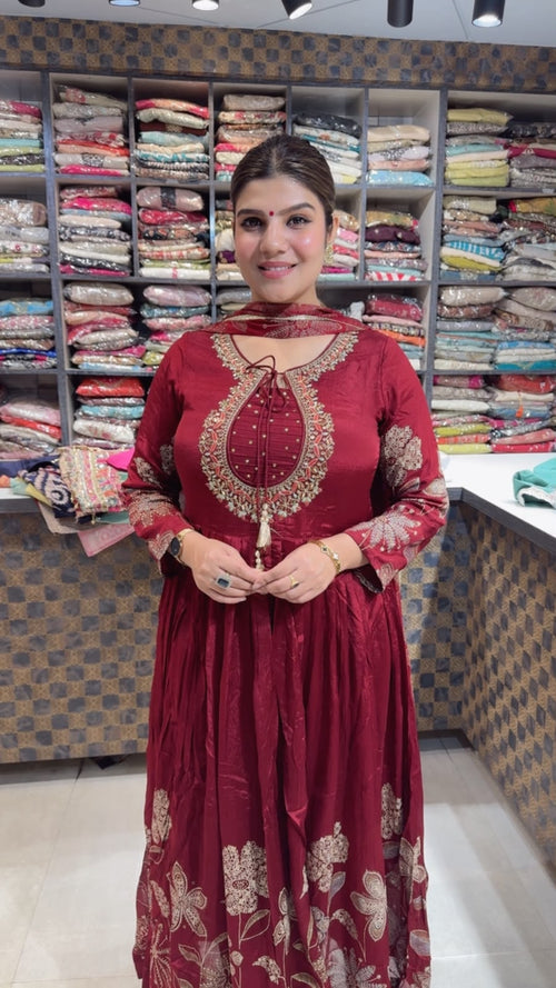 Ishika- Chinon Floral Anarkali Suit