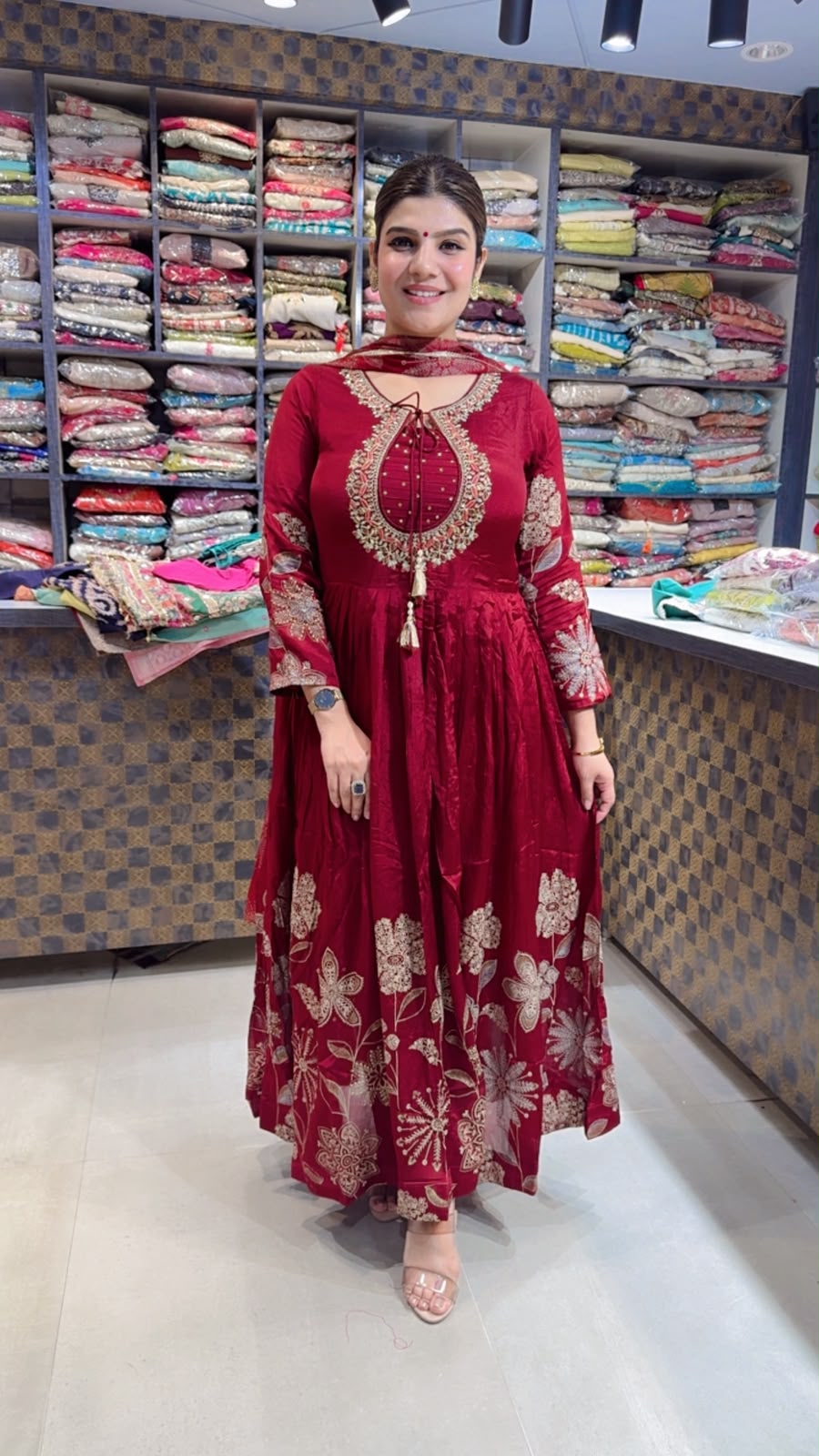 Ishika- Chinon Floral Anarkali Suit