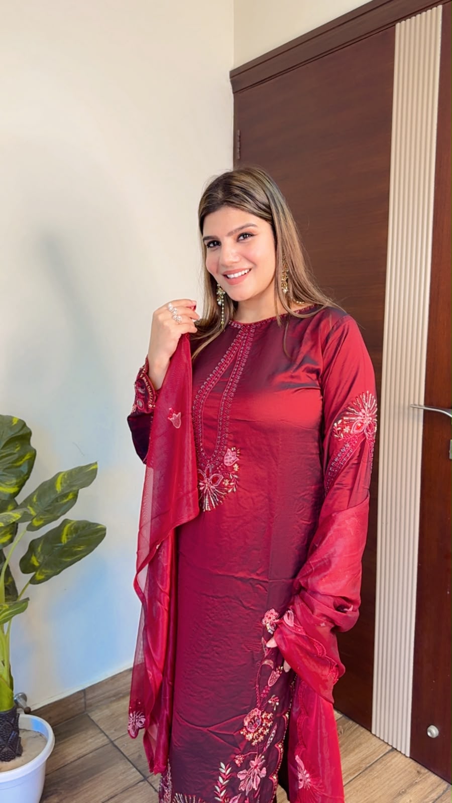 Saloni- Imported SIlk Floral Handwork Suit