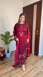 Saloni- Imported SIlk Floral Handwork Suit