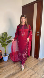 Saloni- Imported SIlk Floral Handwork Suit