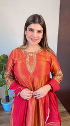 Mahi- A shape shimmer silk handwork suit