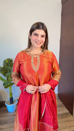 Mahi- A shape shimmer silk handwork suit