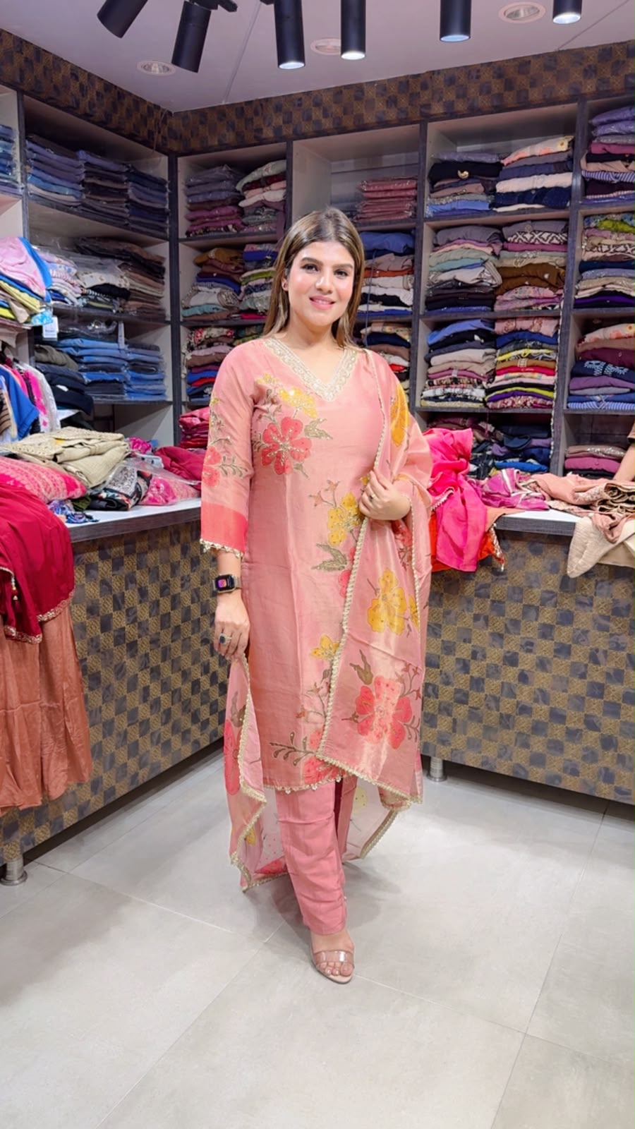 Ankita- Shimmer Silk Floral Suit