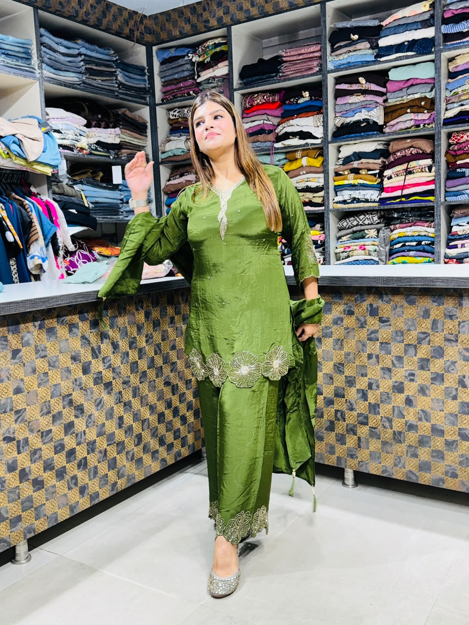 Anisha- crepe handwork suit