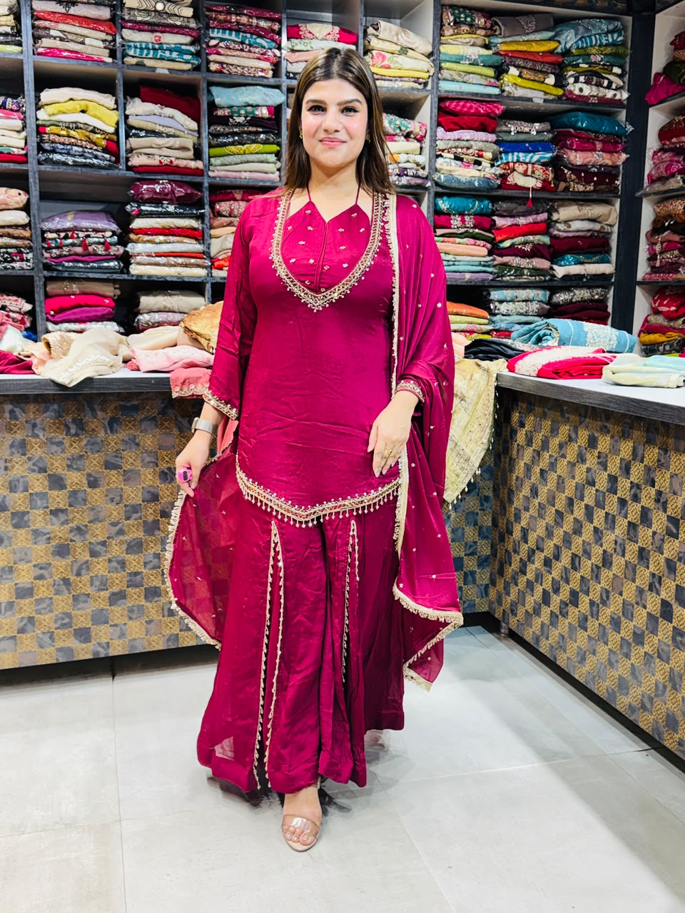 Janhvi- Chinon handwork with kashmiri pant suit