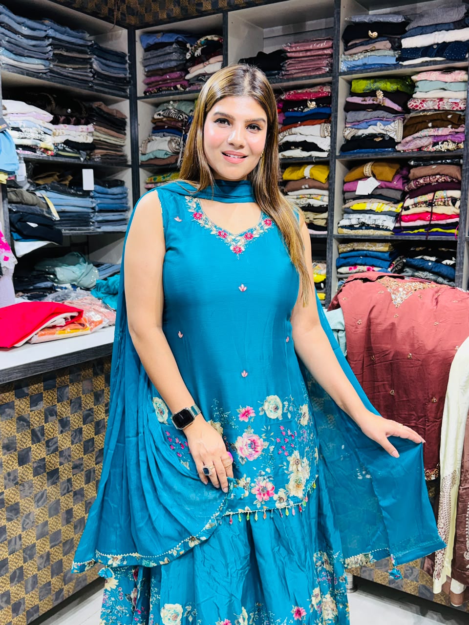 Akansha- Chinon Floral skirt suit