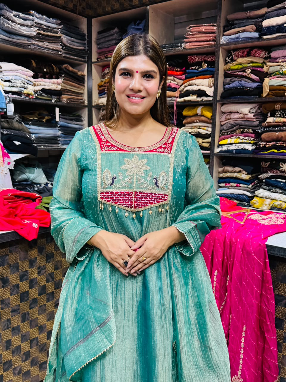 Anita- Salsa A line Embroidered Yoke Suit