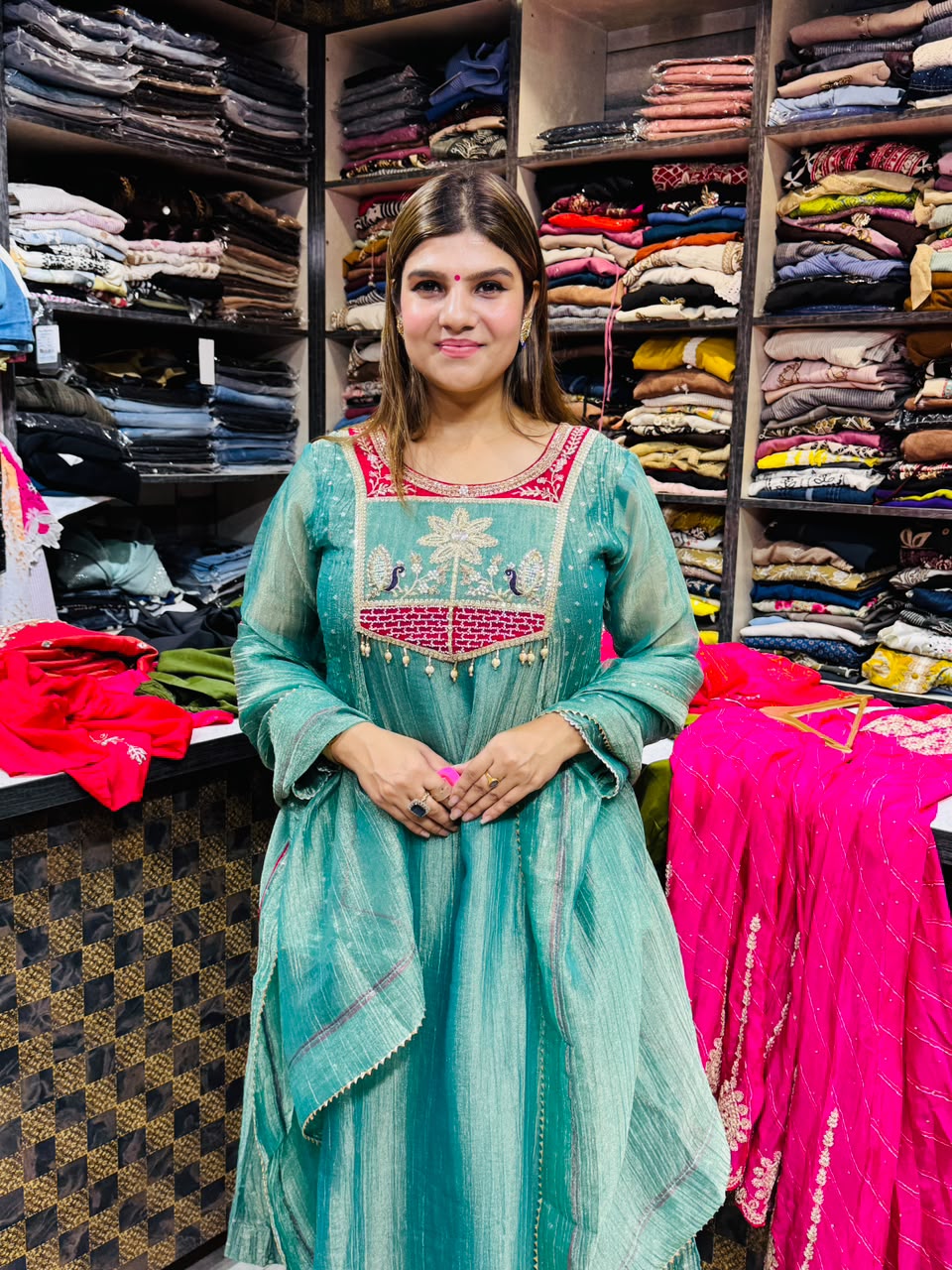 Anita- Salsa A line Embroidered Yoke Suit