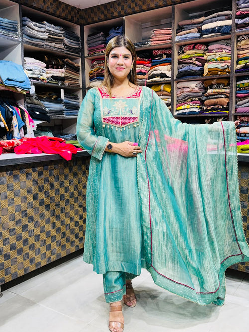 Anita- Salsa A line Embroidered Yoke Suit