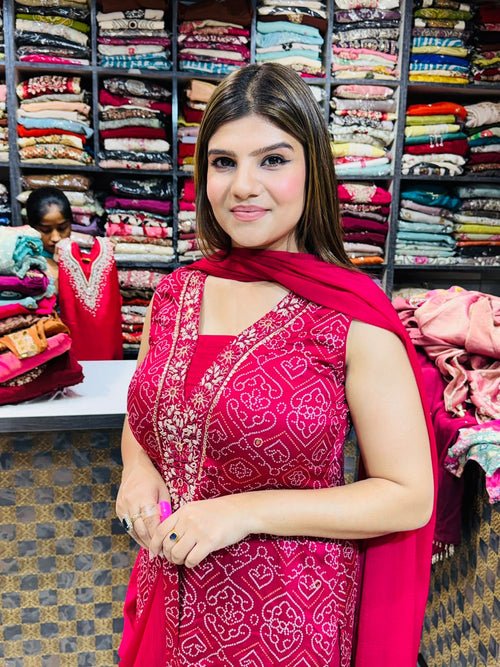 Safiya- Gajji silk bandhani suit