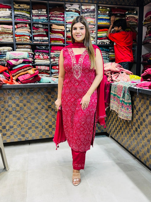 Safiya- Gajji silk bandhani suit