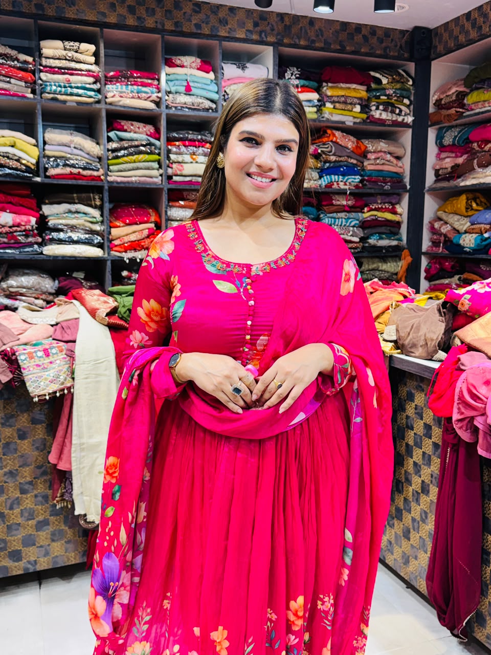Veena- Crepe Floral Anarkali Suit