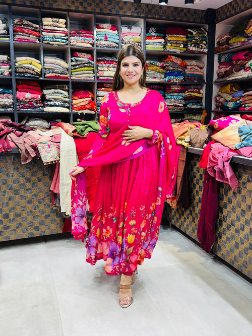Veena- Crepe Floral Anarkali Suit