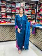 Riya- Glass Silk Cotton Floral Suit