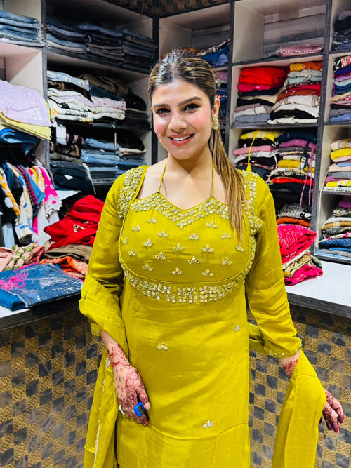 Sarah- Chinon Sharara Mirrorwork Suit