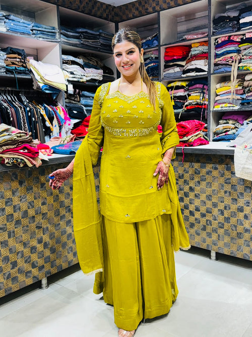 Sarah- Chinon Sharara Mirrorwork Suit