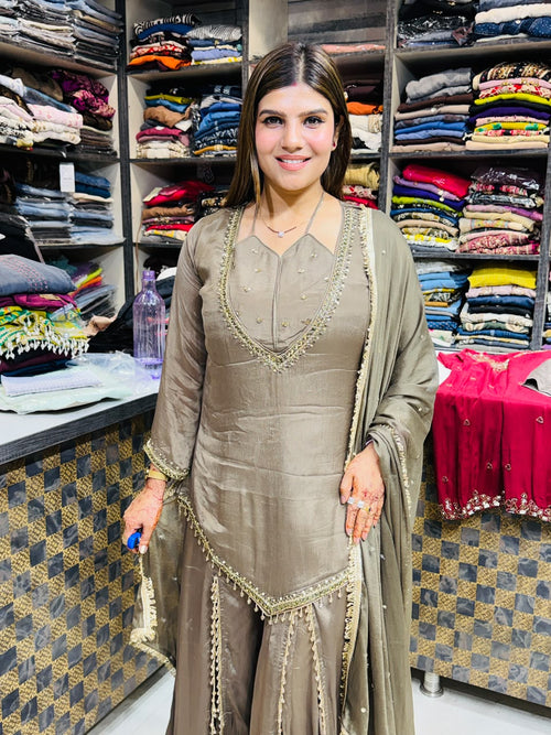 Rashmi- Chinon Sharara V-Neck Embellished Suit