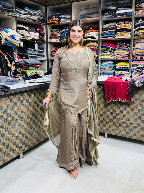 Rashmi- Chinon Sharara V-Neck Embellished Suit
