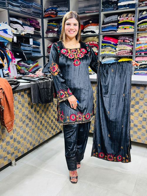 Zainab- Velvet Multicolour Floral Embroidery Suit