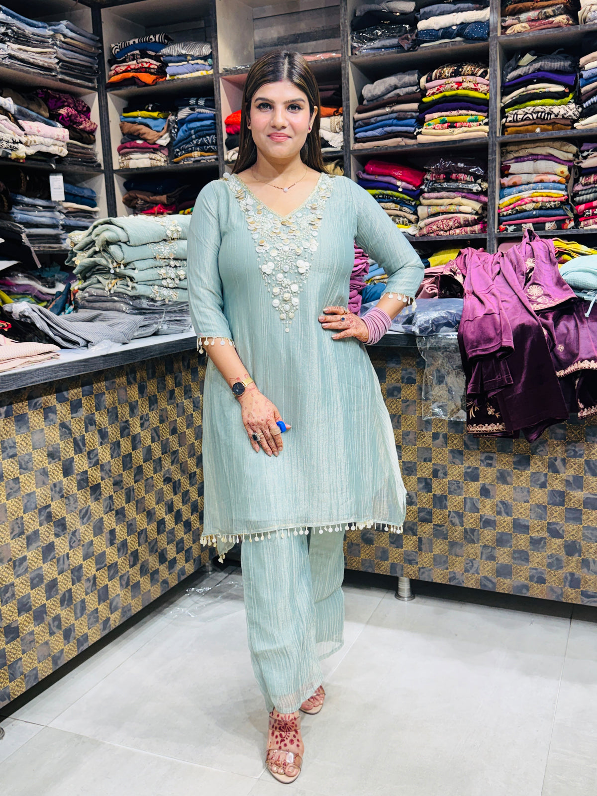 Zoya- Salsa Pearl Handwork Suit