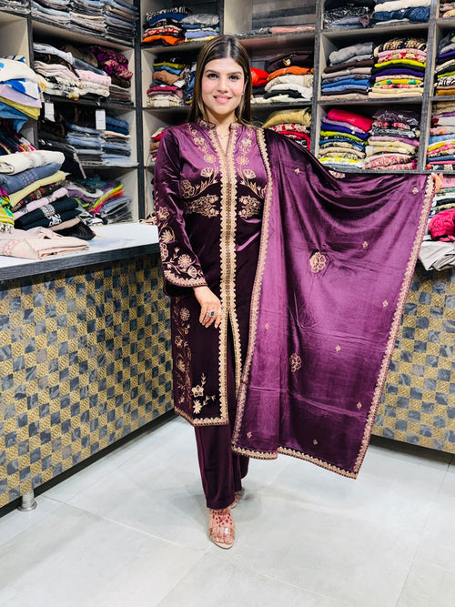 Rahma- Velvet Floral Embroidery Suit