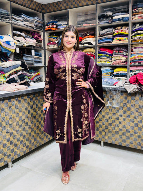 Rahma- Velvet Floral Embroidery Suit