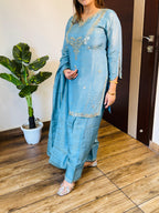 Suhayla- Shimmer silk farshi salwaar handwork suit